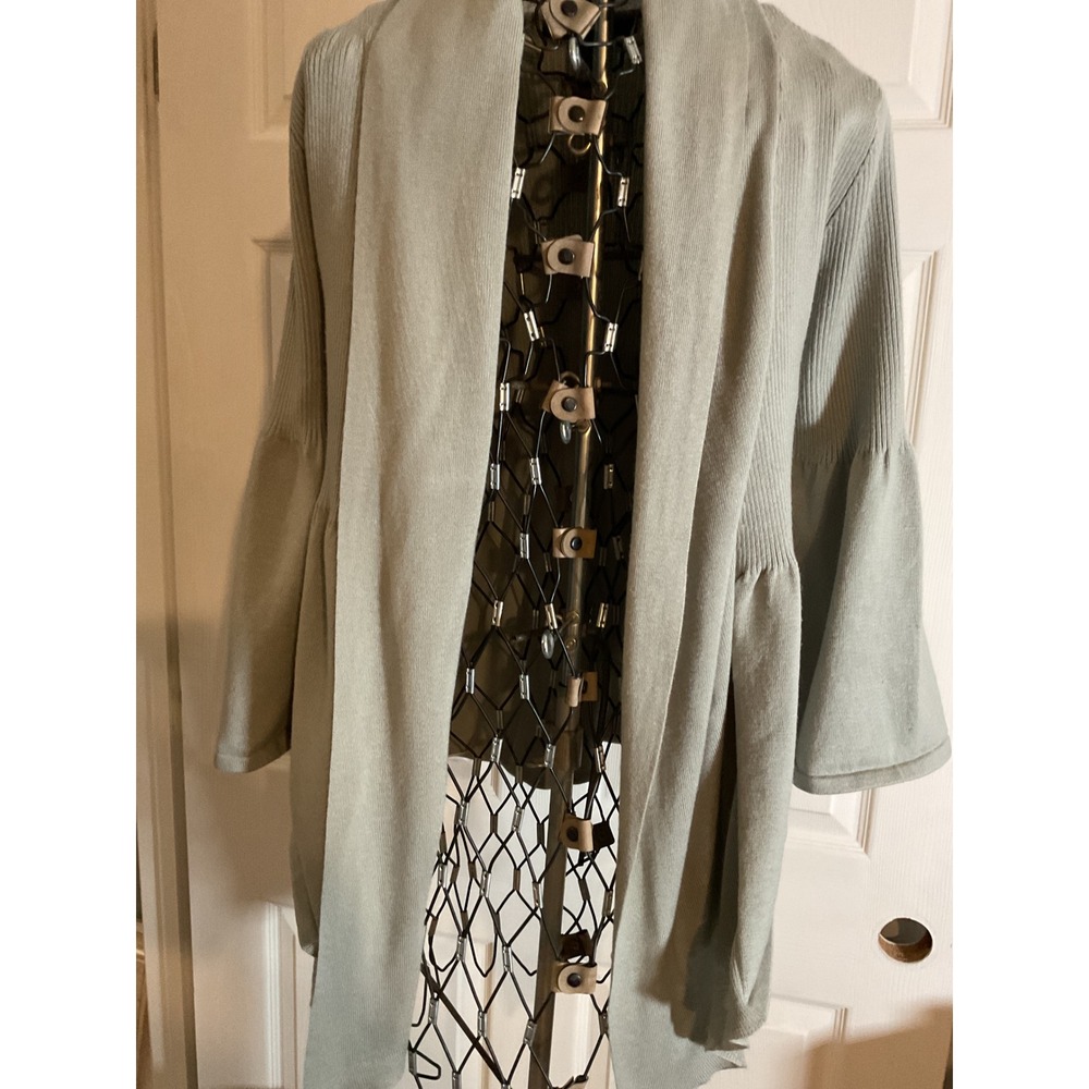STRAND Women's Light Blue Ribbed Bell Sleeve Drape‎ Front Cardigan Sweater L
